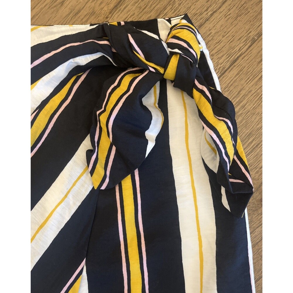 Banana Republic Womens Size 4 Striped Navy White Gold Faux-Wrap Tie Midi Skirt - Picture 6 of 11
